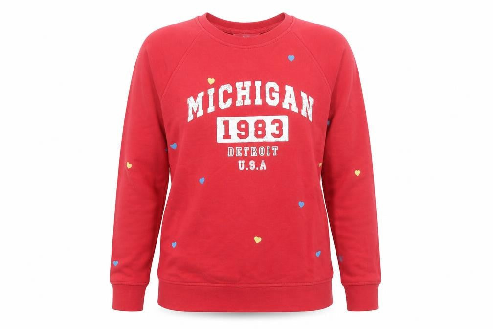 Front view of Next Red Michigan 1983 Crew Neck Sweatshirt unisex s