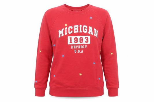 Front view of Next Red Michigan 1983 Crew Neck Sweatshirt unisex s