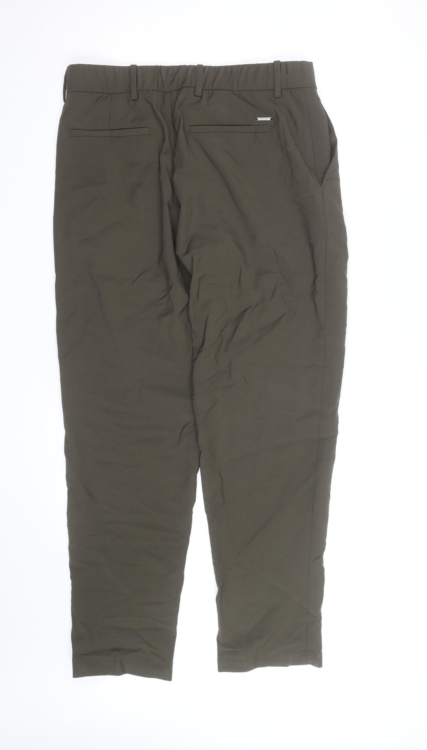 Marks and Spencer Men Green Regular Fit Tapered Performance Trousers M