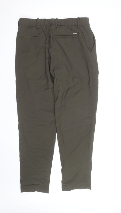 Marks and Spencer Men Green Regular Fit Tapered Performance Trousers M