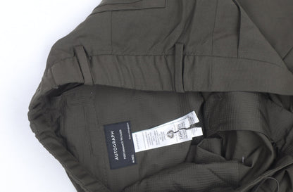 Marks and Spencer Men Green Regular Fit Tapered Performance Trousers M