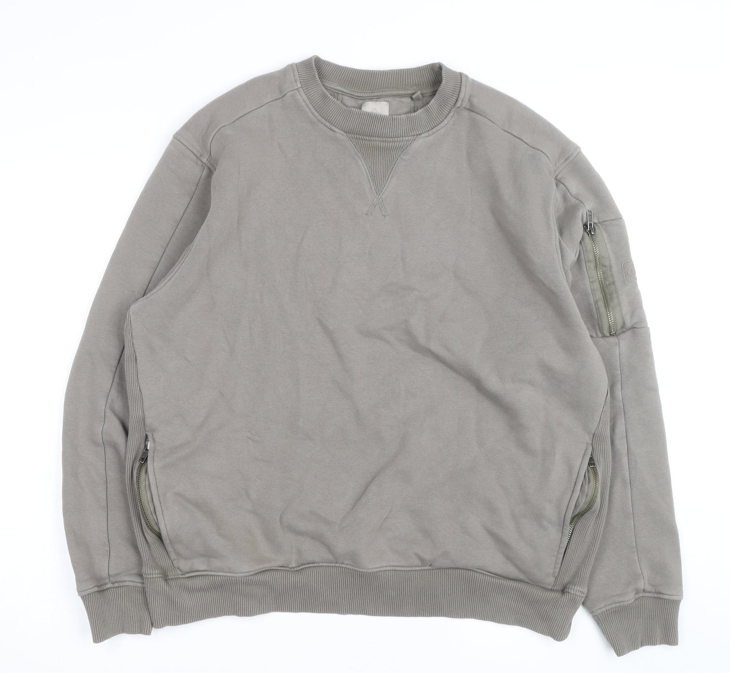 Next Men's Grey XL Crew Neck Pullover Sweatshirt with Zip Pockets