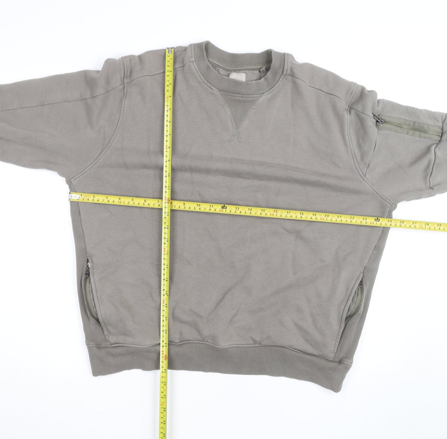 Next Men's Grey XL Crew Neck Pullover Sweatshirt with Zip Pockets