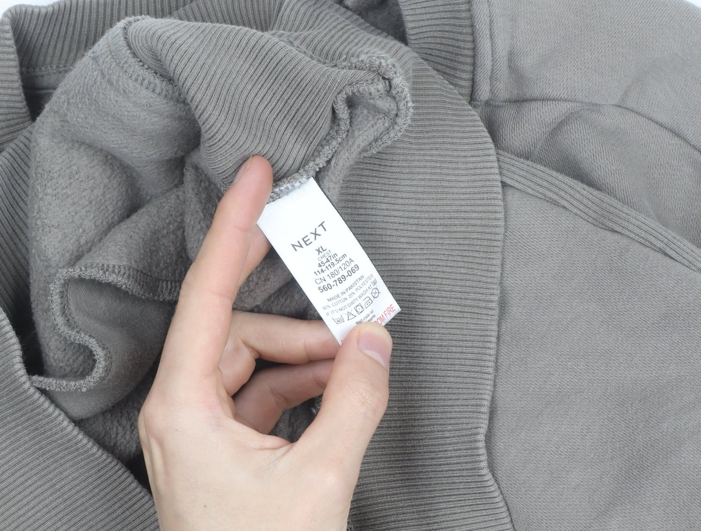 Next Men's Grey XL Crew Neck Pullover Sweatshirt with Zip Pockets