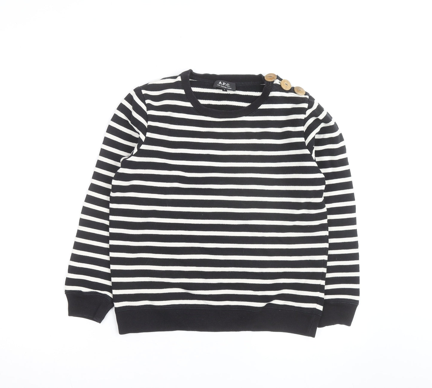 A.P.C. Men's Black Striped Crew Neck Cotton Sweatshirt S