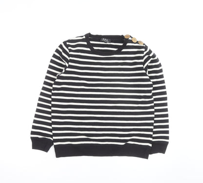 A.P.C. Men's Black Striped Crew Neck Cotton Sweatshirt S