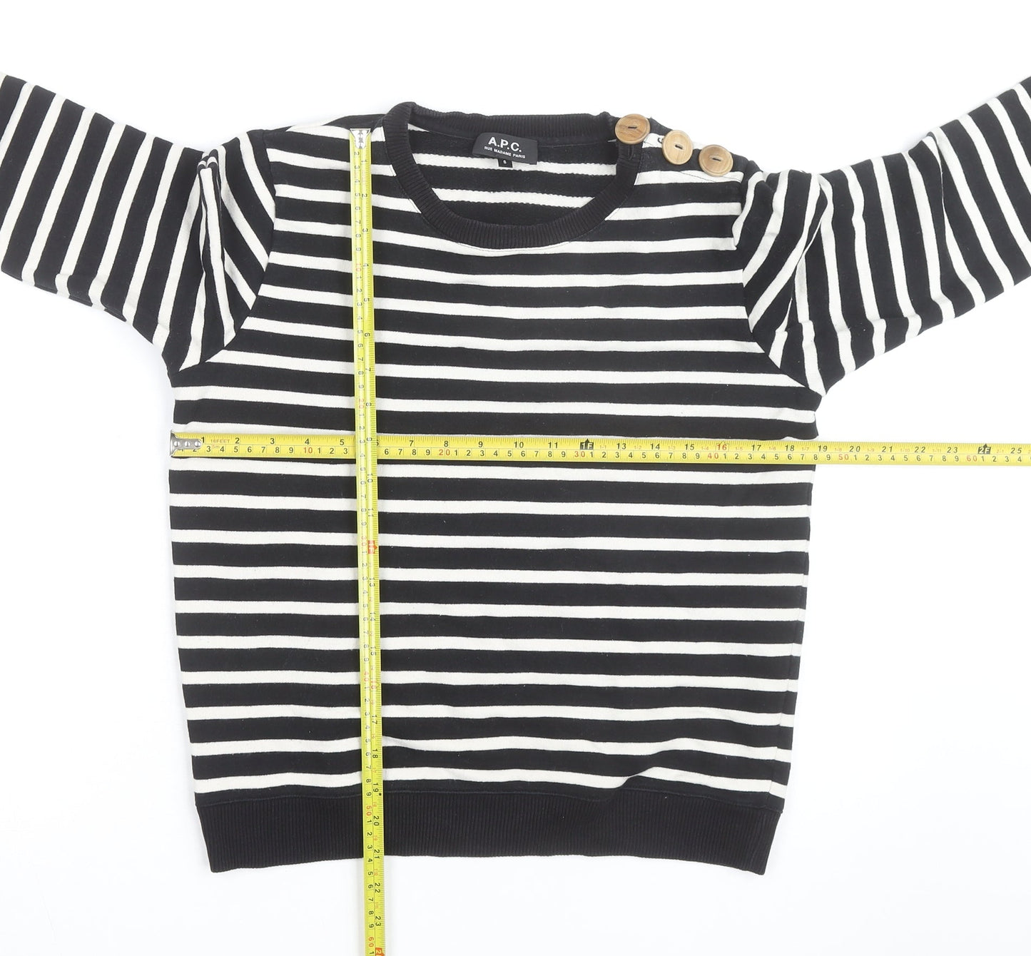 A.P.C. Men's Black Striped Crew Neck Cotton Sweatshirt S