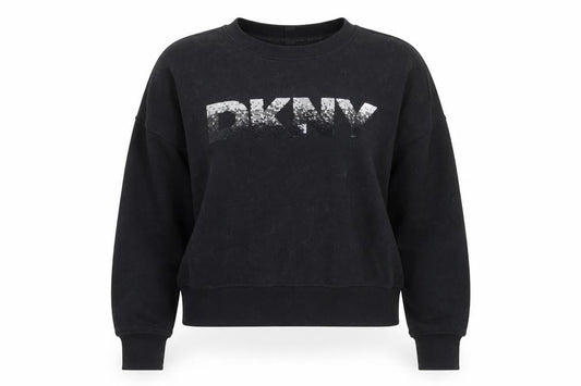 DKNY Sport Women's Black Sequin Logo Pullover Sweatshirt Size M