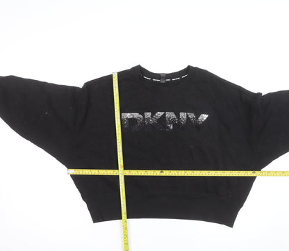 DKNY Sport Women's Black Sequin Logo Pullover Sweatshirt Size M