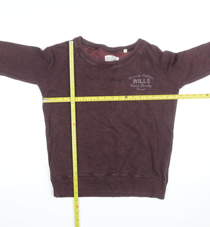 Jack Wills Womens Burgundy Crew Neck Sweatshirt UK 10 Cotton Blend