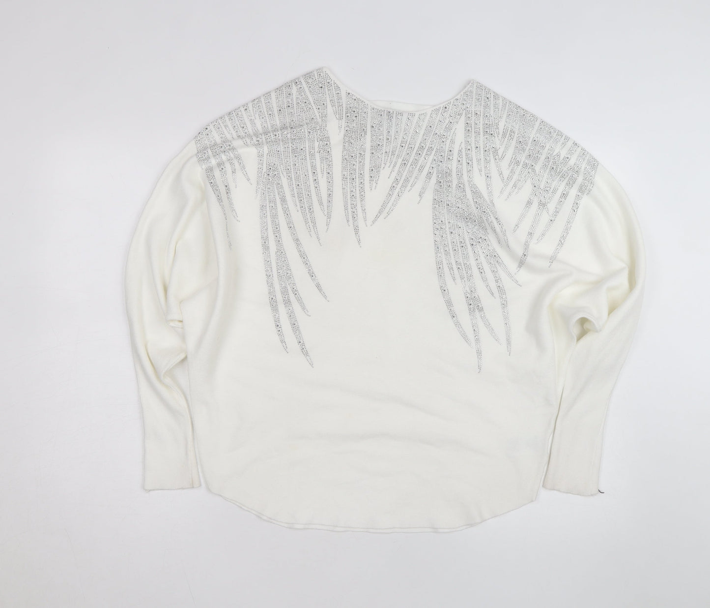 Blue Vanilla Women White L/XL Embellished Batwing Jumper