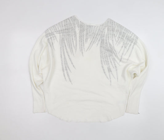 Blue Vanilla Women White L/XL Embellished Batwing Jumper