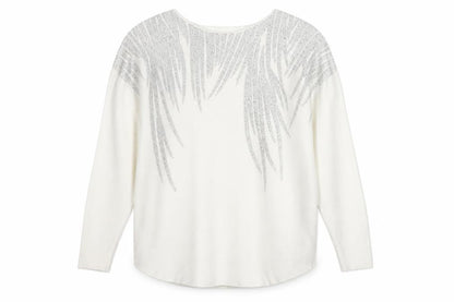Blue Vanilla Women White L/XL Embellished Batwing Jumper