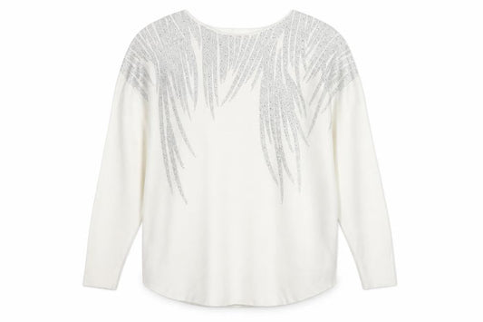 Blue Vanilla Women White L/XL Embellished Batwing Jumper