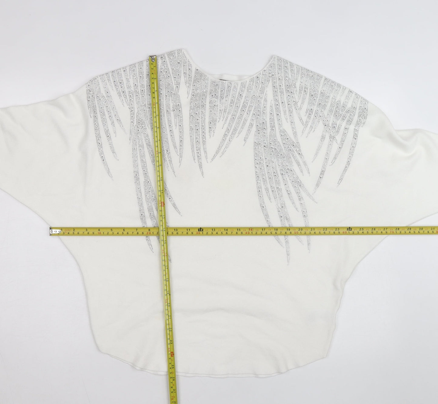 Blue Vanilla Women White L/XL Embellished Batwing Jumper