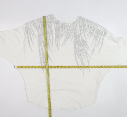 Blue Vanilla Women White L/XL Embellished Batwing Jumper