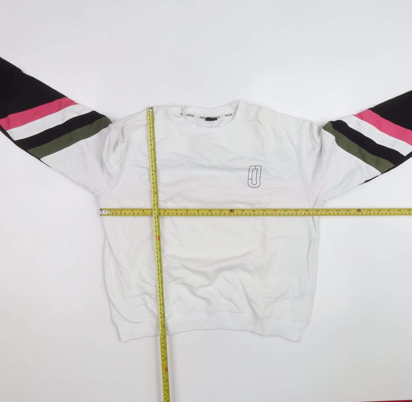 Jaggad Men’s White Striped Pullover Sweatshirt Small Regular Fit