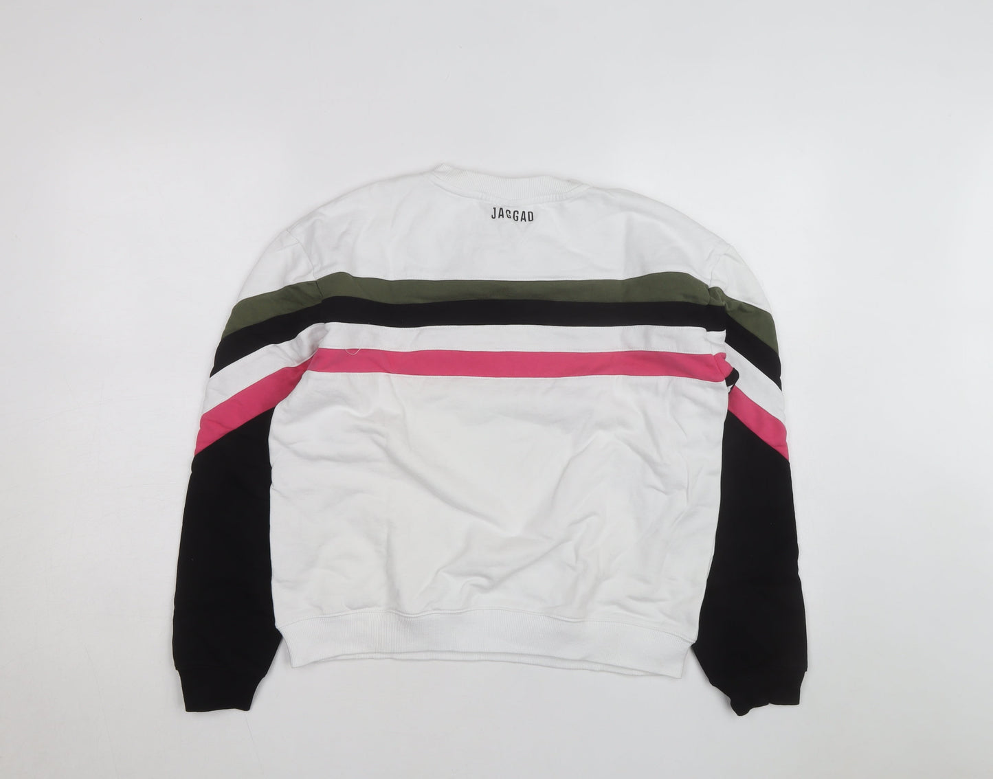 Jaggad Men’s White Striped Pullover Sweatshirt Small Regular Fit