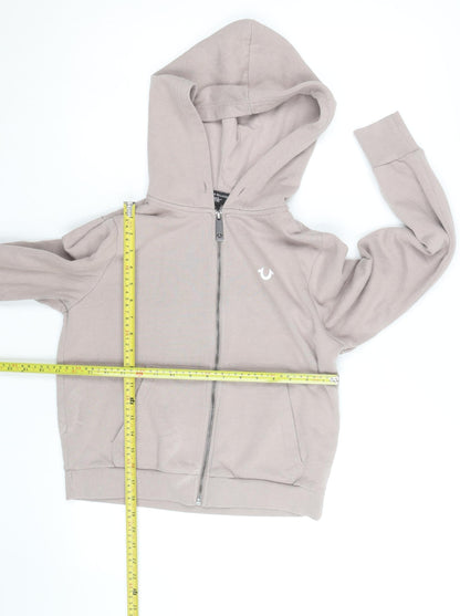 True Religion Women Beige Full Zip Hoodie Size S Cotton Fleece Logo