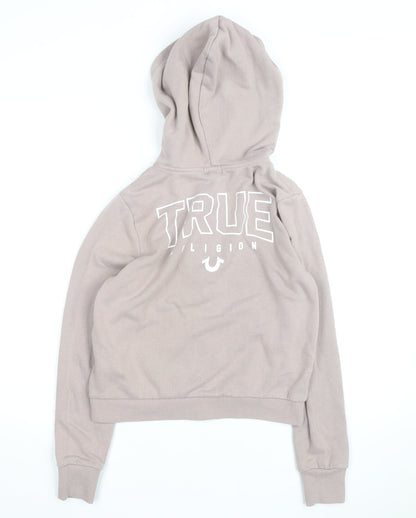 True Religion Women Beige Full Zip Hoodie Size S Cotton Fleece Logo