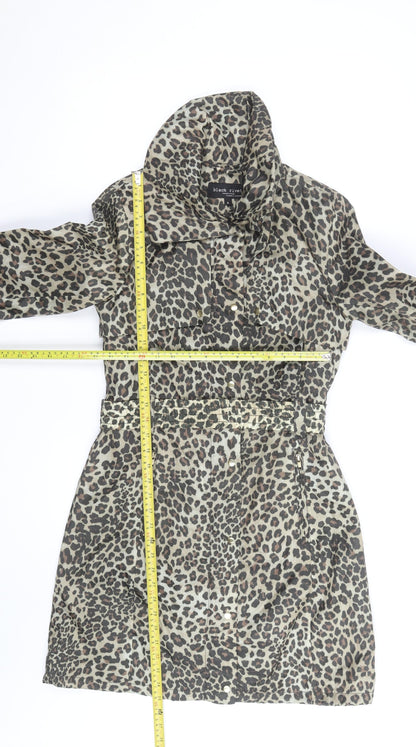 Black Rivet Women’s Brown Leopard Print Belted Rain Coat Size S