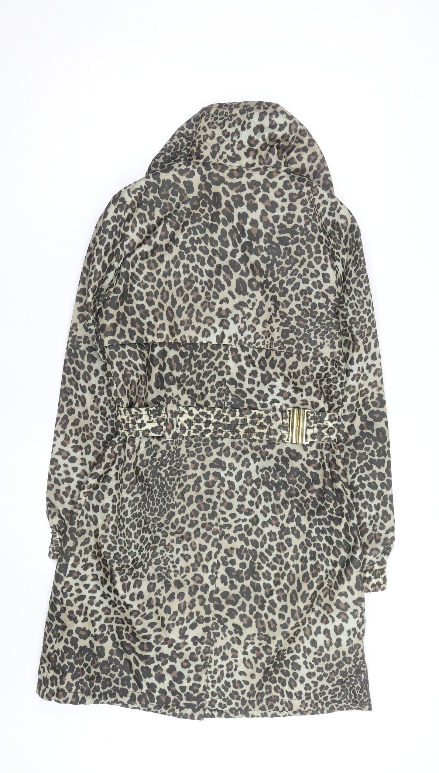 Black Rivet Women’s Brown Leopard Print Belted Rain Coat Size S