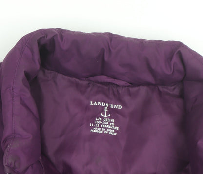 Lands' End Teens Purple Puffer Waistcoat Size 14 Polyester Zip