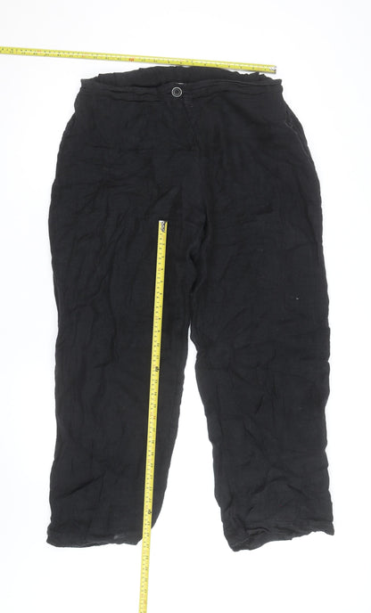 Crea Concept Women's Black Linen Straight Trousers Size 16