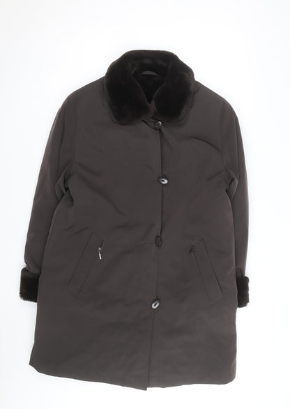 GOLDIX Women’s Brown Faux Fur Collar Long Overcoat Size 12