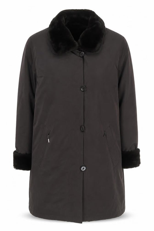 GOLDIX Women’s Brown Faux Fur Collar Long Overcoat Size 12
