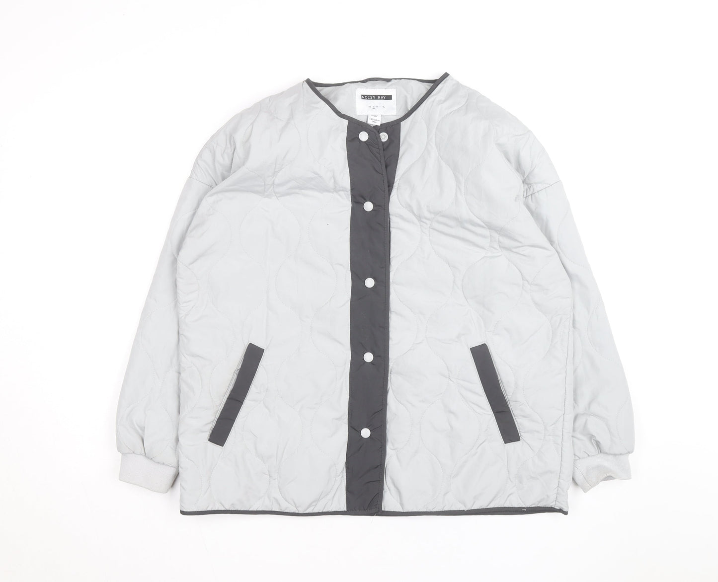 Noisy May Unisex Grey Quilted Mid-Length Lightweight Jacket M