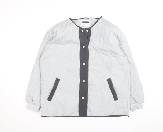 Additional front view of Noisy May unisex grey quilted mid-length lightweight jacket m