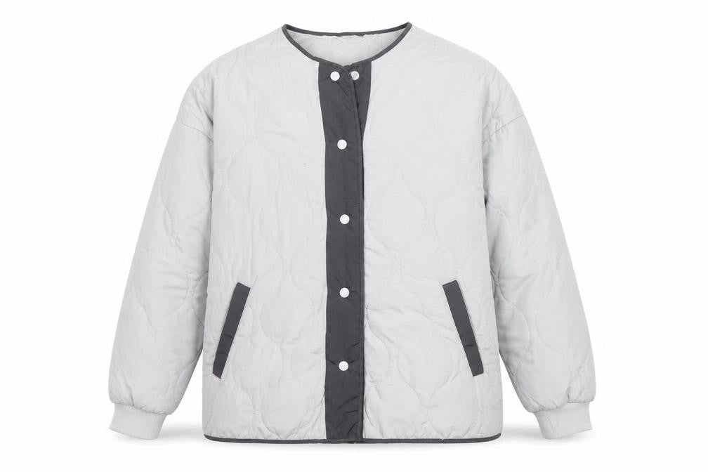 Front view of Noisy May unisex grey quilted mid-length lightweight jacket m