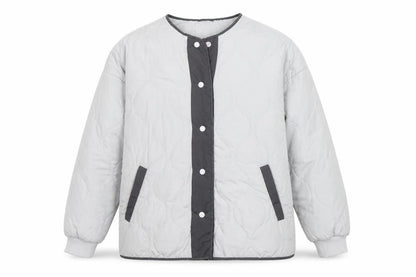 Front view of Noisy May unisex grey quilted mid-length lightweight jacket m