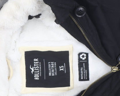 Hollister Men’s Black XS Parka Jacket Faux Fur Lined Hooded Winter Coat