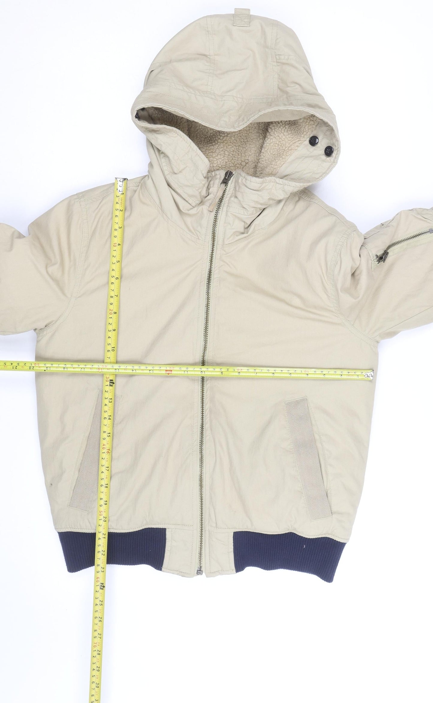 GAP Men's Beige XS Hooded Lined Bomber Jacket
