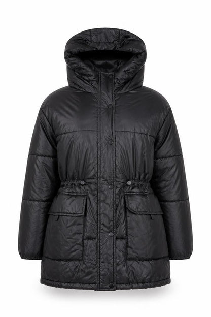 Bershka Women's Black XS Puffer Jacket Hooded Mid-Length