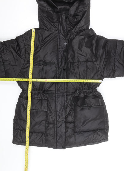 Bershka Women's Black XS Puffer Jacket Hooded Mid-Length