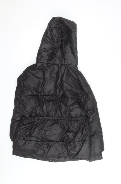 Bershka Women's Black XS Puffer Jacket Hooded Mid-Length