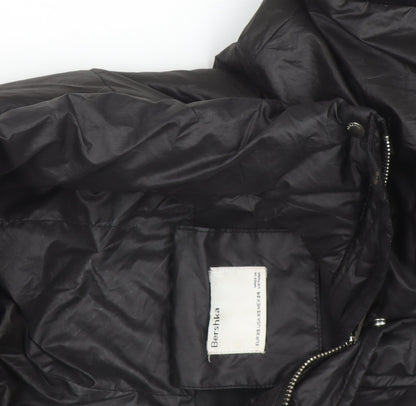 Bershka Women's Black XS Puffer Jacket Hooded Mid-Length
