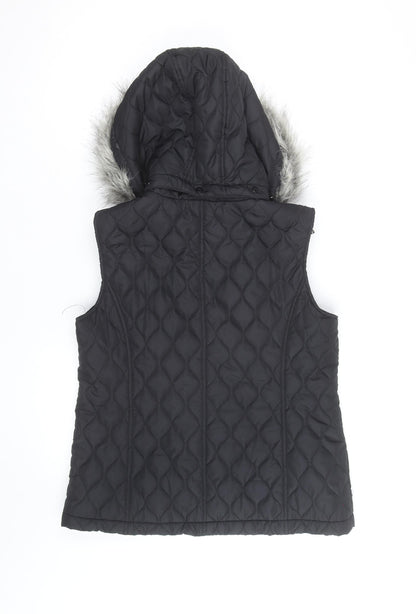 Tu Women's Black Quilted Hooded Faux Fur Trim Waistcoat Size 14