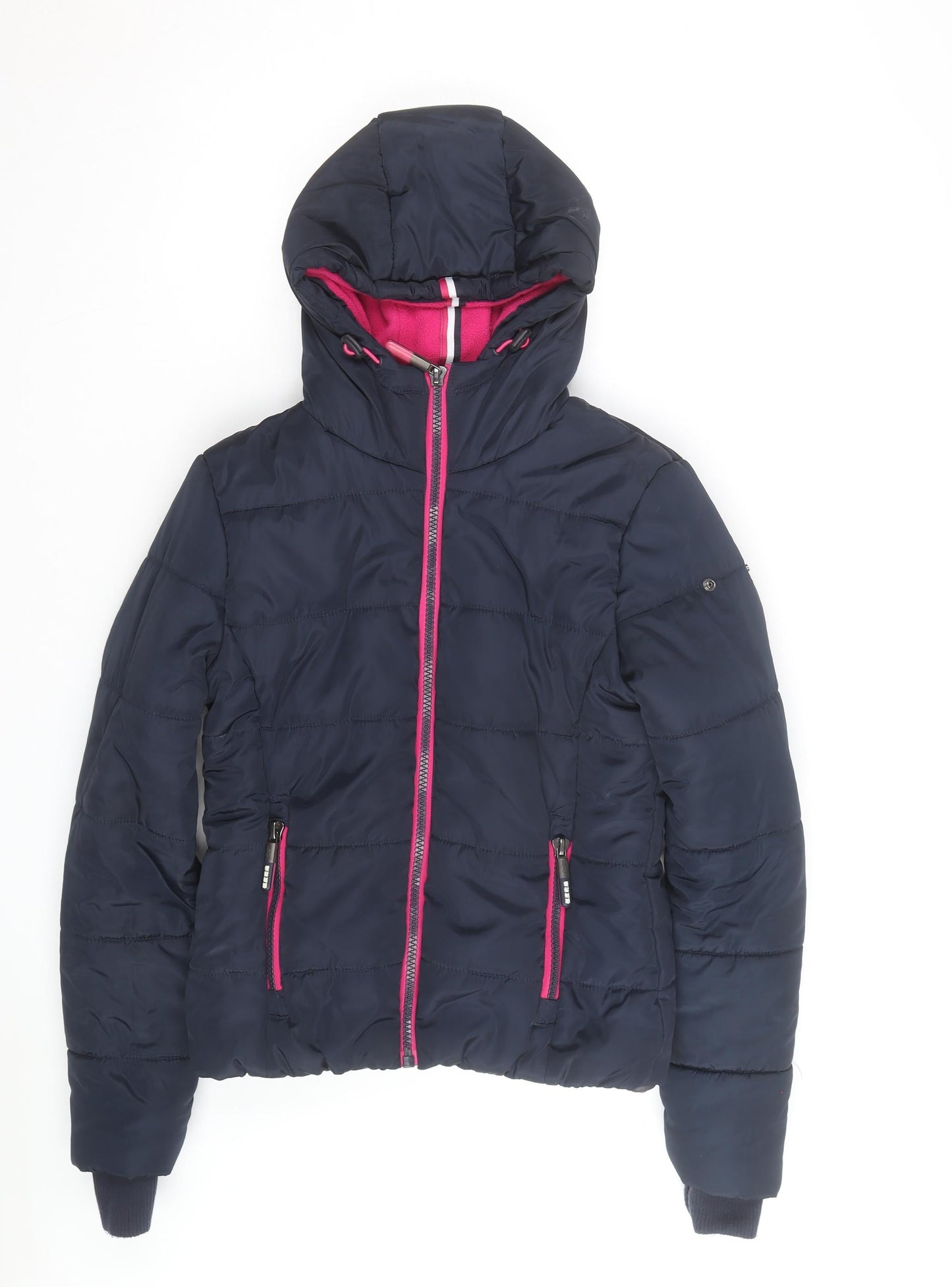 Superdry Women's Blue Hooded Puffer Jacket Size S Winter Coat