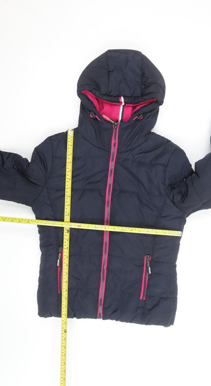 Superdry Women's Blue Hooded Puffer Jacket Size S Winter Coat