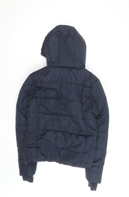 Superdry Women's Blue Hooded Puffer Jacket Size S Winter Coat