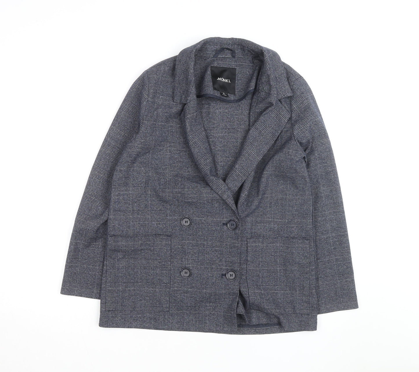 Monki Grey Check Blazer XS Classic Mid-Length Jacket