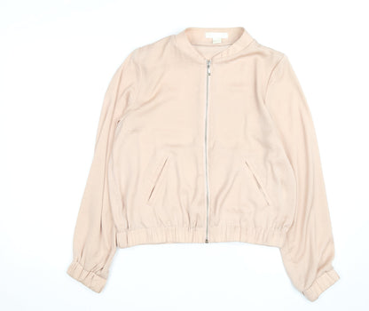 H&M Women’s Beige Long Sleeve Zip Shirt Size 8 Lightweight Casual