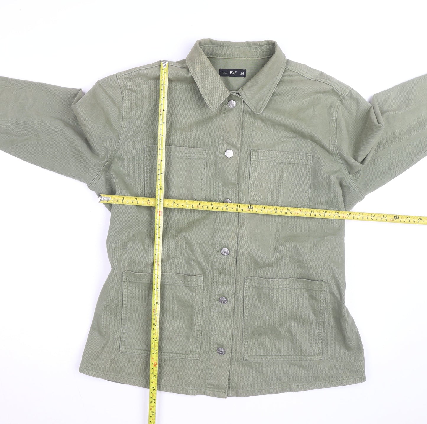 F&F Women’s Green Military Jacket Size 14 Cotton Mid-Length
