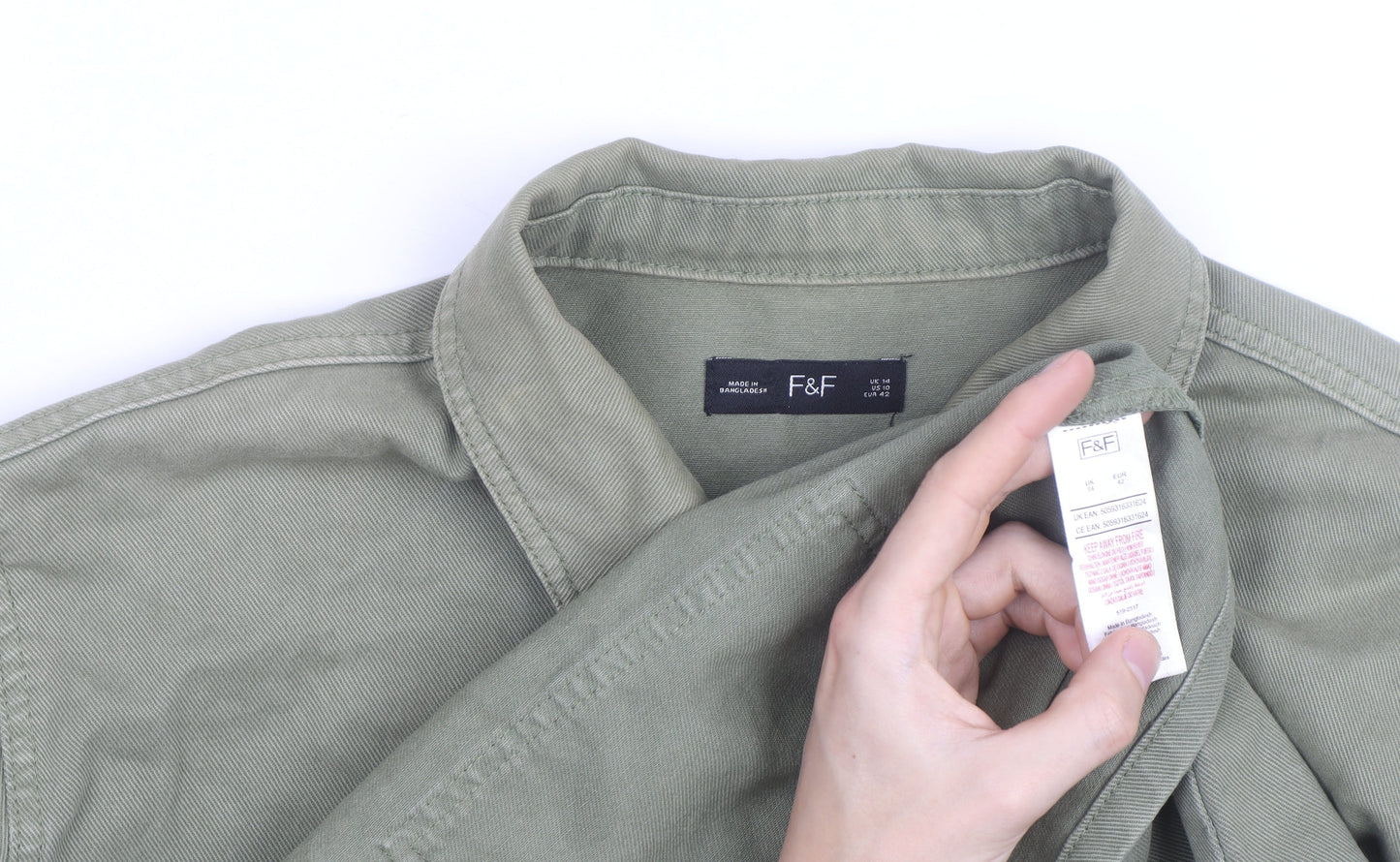 F&F Women’s Green Military Jacket Size 14 Cotton Mid-Length