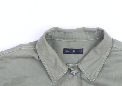 F&F Women’s Green Military Jacket Size 14 Cotton Mid-Length