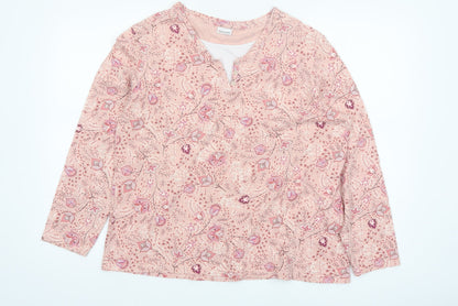 Damart Womens Pink Floral Henley Cotton Jumper Size L 18/20